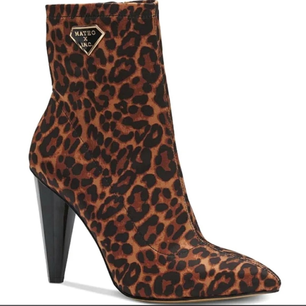 INC Mateo Leopard Print Ankle Boots Size‎ 6 NWOB Animal Print Pointed Toe Hee